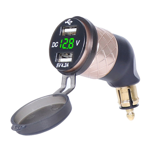 German EU Plug Special Motorcycle Elbow Charger Dual USB Voltmeter 4.2A Charger, Shell Color:Gold(Green Light) - Battery Charger by buy2fix | Online Shopping UK | buy2fix