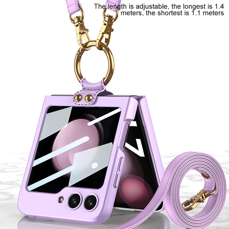 For Samsung Galaxy Z Flip5 GKK Ultra-thin PC Full Coverage Ring Holder Phone Case with Strap(Silver) - Galaxy Z Flip5 Cases by GKK | Online Shopping UK | buy2fix