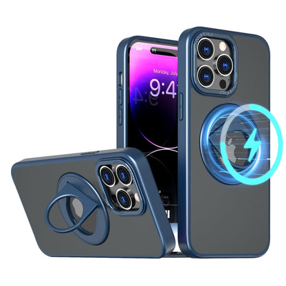 For iPhone 14 Pro Rotating Ring Magnetic Holder Phone Case(Blue) - iPhone 14 Pro Cases by buy2fix | Online Shopping UK | buy2fix