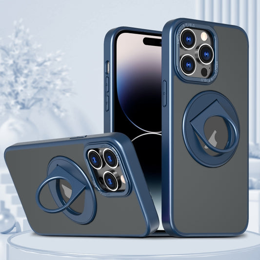 For iPhone 14 Pro Max Rotating Ring Magnetic Holder Phone Case(Blue) - iPhone 14 Pro Max Cases by buy2fix | Online Shopping UK | buy2fix