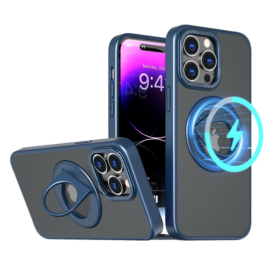 For iPhone 14 Pro Max Rotating Ring Magnetic Holder Phone Case(Blue) - iPhone 14 Pro Max Cases by buy2fix | Online Shopping UK | buy2fix