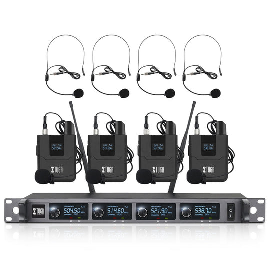 XTUGA A140-B Wireless Microphone System 4 BodyPack Headset Lavalier Microphone(AU Plug)