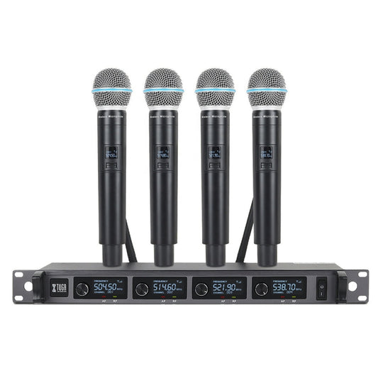 XTUGA A140-H Wireless Microphone System 4 Channel UHF Handheld Microphone(US Plug)