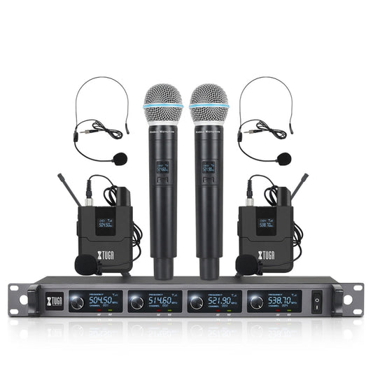 XTUGA A140-HB Wireless Microphone System 4 Channel Handheld Lavalier Headset Microphone(EU Plug) - Microphone by XTUGA | Online Shopping UK | buy2fix