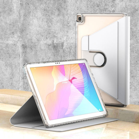 For Huawei MatePad T10 / T10S Clear 360 Rotation Stand Smart Leather Tablet Case(White) - Huawei by buy2fix | Online Shopping UK | buy2fix