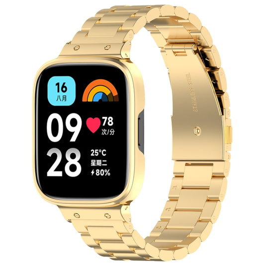 For Redmi Watch 3 Lite / Watch 3 Active 2 in 1 Three-bead Metal Watch Band with Watch Frame(Gold) - Watch Bands by buy2fix | Online Shopping UK | buy2fix