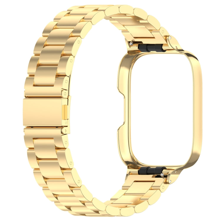 For Redmi Watch 3 Lite / Watch 3 Active 2 in 1 Three-bead Metal Watch Band with Watch Frame(Gold) - Watch Bands by buy2fix | Online Shopping UK | buy2fix