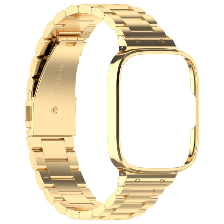 For Redmi Watch 3 Lite / Watch 3 Active 2 in 1 Three-bead Metal Watch Band with Watch Frame(Gold) - Watch Bands by buy2fix | Online Shopping UK | buy2fix