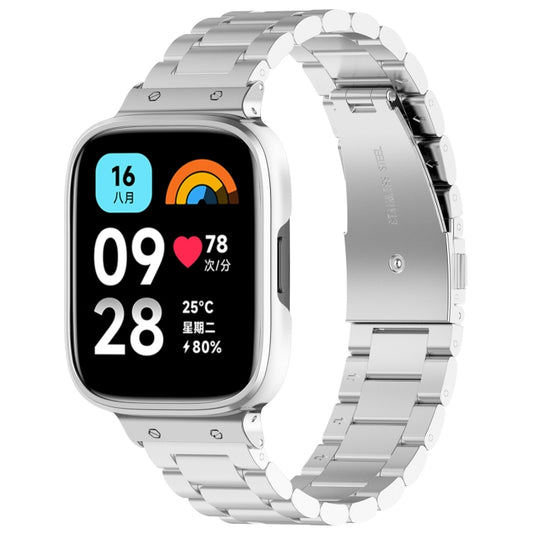 For Redmi Watch 3 Lite / Watch 3 Active 2 in 1 Three-bead Metal Watch Band with Watch Frame(Silver) - Watch Bands by buy2fix | Online Shopping UK | buy2fix