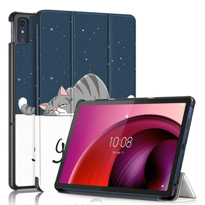 For Lenovo Tab M10 5G 10.6 3-folding Magnetic Buckle Coloured Drawing Leather Smart Tablet Case(Lazy Cat) - Lenovo by buy2fix | Online Shopping UK | buy2fix