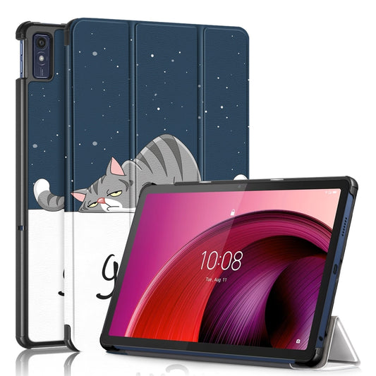 For Lenovo Tab M10 5G 10.6 3-folding Magnetic Buckle Coloured Drawing Leather Smart Tablet Case(Lazy Cat) - Lenovo by buy2fix | Online Shopping UK | buy2fix