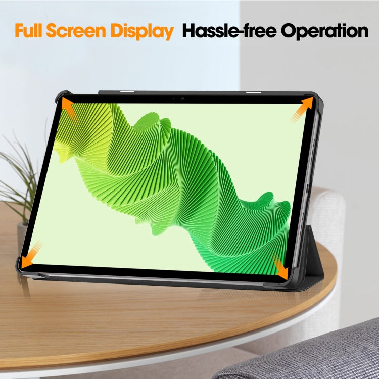 For Realme Pad 2 3-folding Leather Smart Tablet Case(Black) - Realme by buy2fix | Online Shopping UK | buy2fix