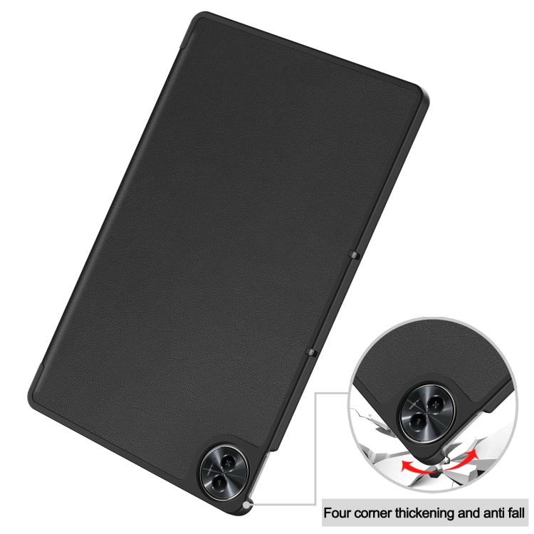 For Realme Pad 2 3-folding Leather Smart Tablet Case(Black) - Realme by buy2fix | Online Shopping UK | buy2fix