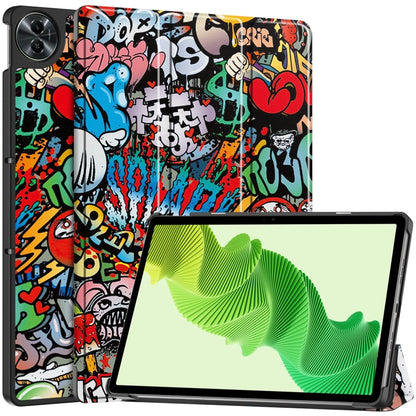For Realme Pad 2 Custer Painted 3-Fold Holder Smart Leather Tablet Case(Graffiti) - Realme by buy2fix | Online Shopping UK | buy2fix