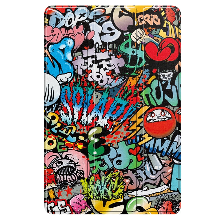 For Realme Pad 2 Custer Painted 3-Fold Holder Smart Leather Tablet Case(Graffiti) - Realme by buy2fix | Online Shopping UK | buy2fix