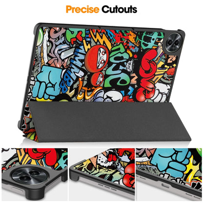 For Realme Pad 2 Custer Painted 3-Fold Holder Smart Leather Tablet Case(Graffiti) - Realme by buy2fix | Online Shopping UK | buy2fix