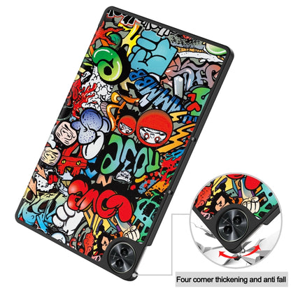 For Realme Pad 2 Custer Painted 3-Fold Holder Smart Leather Tablet Case(Graffiti) - Realme by buy2fix | Online Shopping UK | buy2fix
