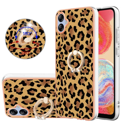 For Samsung Galaxy A04e Electroplating Dual-side IMD Phone Case with Ring Holder(Leopard Print) by buy2fix