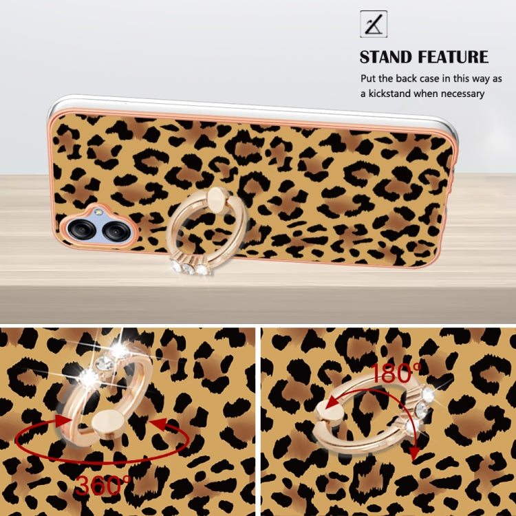 For Samsung Galaxy A04e Electroplating Dual-side IMD Phone Case with Ring Holder(Leopard Print) by buy2fix