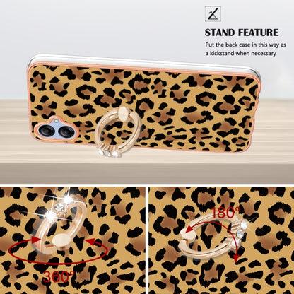 For Samsung Galaxy A04e Electroplating Dual-side IMD Phone Case with Ring Holder(Leopard Print) by buy2fix