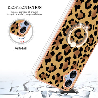 For Samsung Galaxy A04e Electroplating Dual-side IMD Phone Case with Ring Holder(Leopard Print) by buy2fix