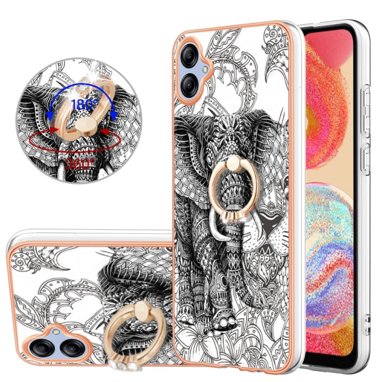 For Samsung Galaxy A04e Electroplating Dual-side IMD Phone Case with Ring Holder(Totem Elephant) by buy2fix