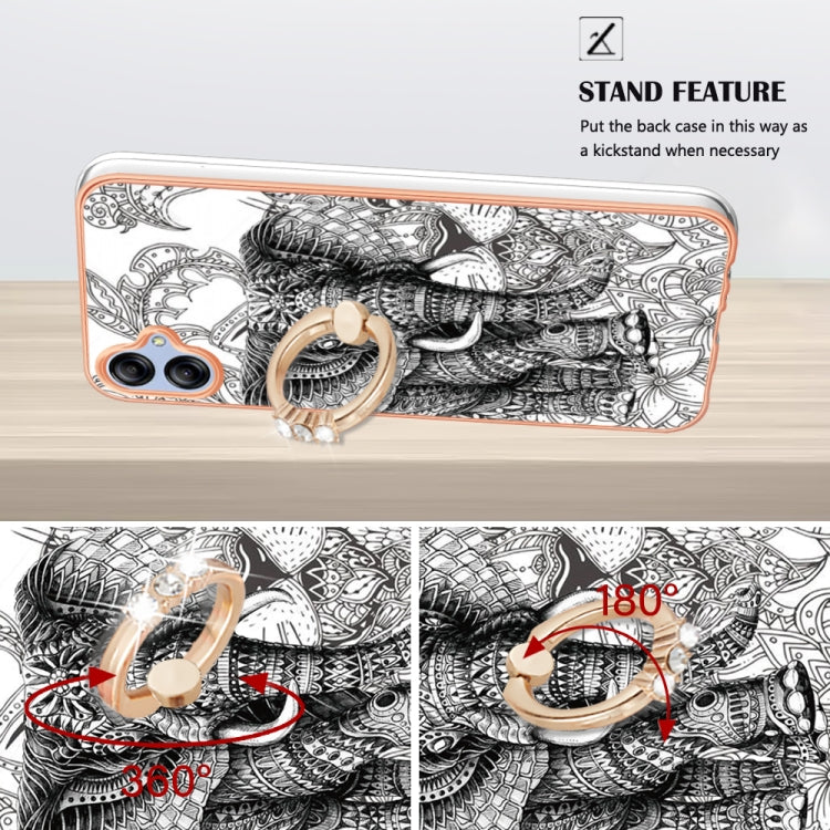 For Samsung Galaxy A04e Electroplating Dual-side IMD Phone Case with Ring Holder(Totem Elephant) by buy2fix