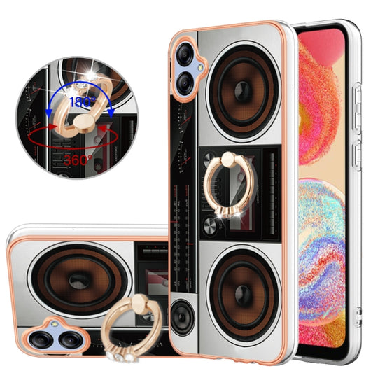 For Samsung Galaxy A04e Electroplating Dual-side IMD Phone Case with Ring Holder(Retro Radio) by buy2fix