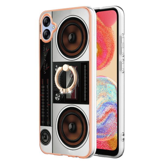 For Samsung Galaxy A04e Electroplating Dual-side IMD Phone Case with Ring Holder(Retro Radio) by buy2fix