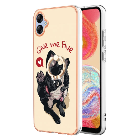 For Samsung Galaxy A04e Electroplating Dual-side IMD Phone Case with Ring Holder(Lucky Dog) by buy2fix