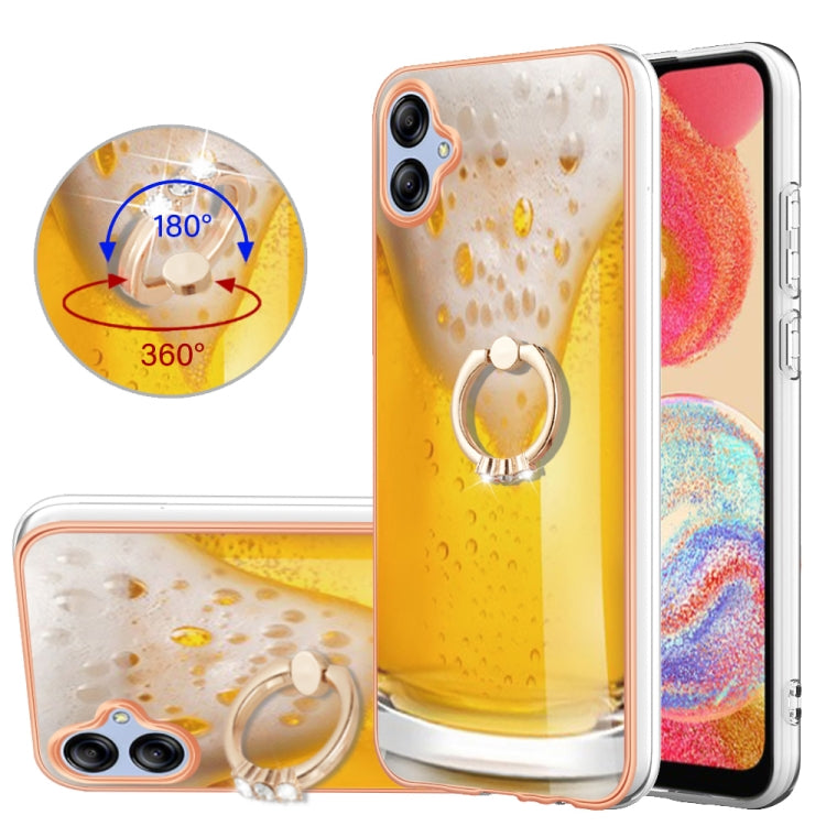 For Samsung Galaxy A04e Electroplating Dual-side IMD Phone Case with Ring Holder(Draft Beer) by buy2fix