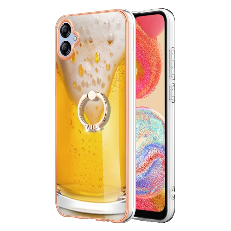 For Samsung Galaxy A04e Electroplating Dual-side IMD Phone Case with Ring Holder(Draft Beer) by buy2fix