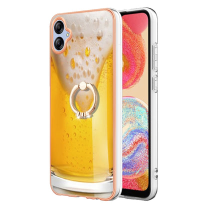 For Samsung Galaxy A04e Electroplating Dual-side IMD Phone Case with Ring Holder(Draft Beer) by buy2fix