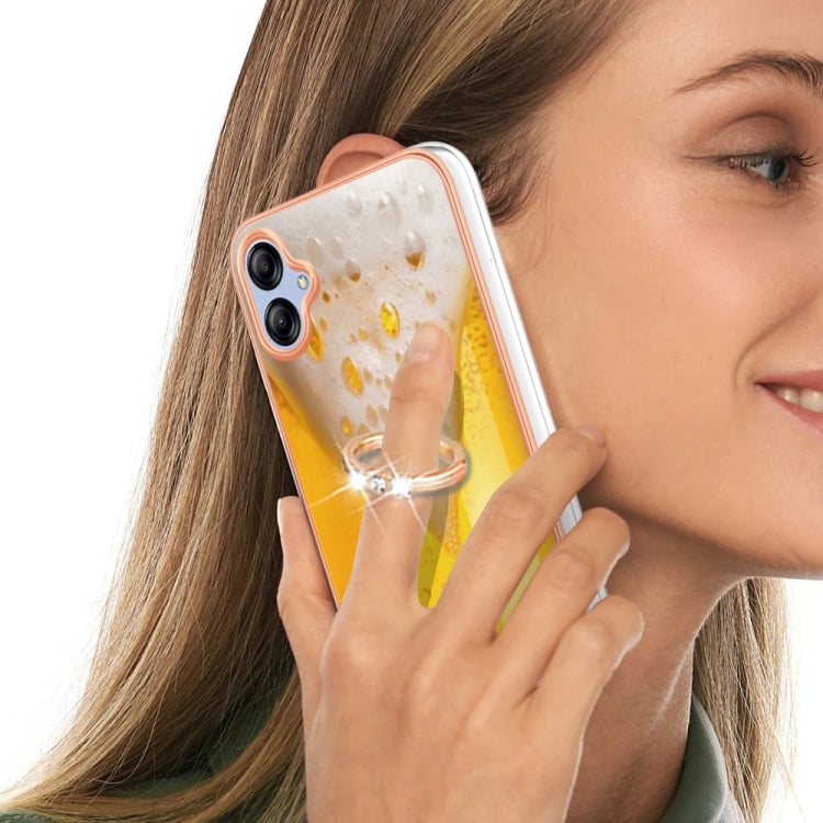 For Samsung Galaxy A04e Electroplating Dual-side IMD Phone Case with Ring Holder(Draft Beer) by buy2fix