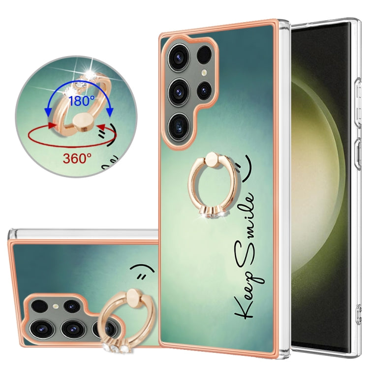 For Samsung Galaxy S23 Ultra 5G Electroplating Dual-side IMD Phone Case with Ring Holder(Smile) - Galaxy S23 Ultra 5G Cases by buy2fix | Online Shopping UK | buy2fix