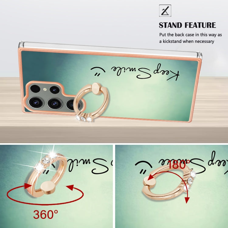 For Samsung Galaxy S23 Ultra 5G Electroplating Dual-side IMD Phone Case with Ring Holder(Smile) - Galaxy S23 Ultra 5G Cases by buy2fix | Online Shopping UK | buy2fix