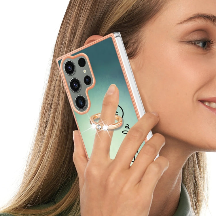 For Samsung Galaxy S23 Ultra 5G Electroplating Dual-side IMD Phone Case with Ring Holder(Smile) - Galaxy S23 Ultra 5G Cases by buy2fix | Online Shopping UK | buy2fix