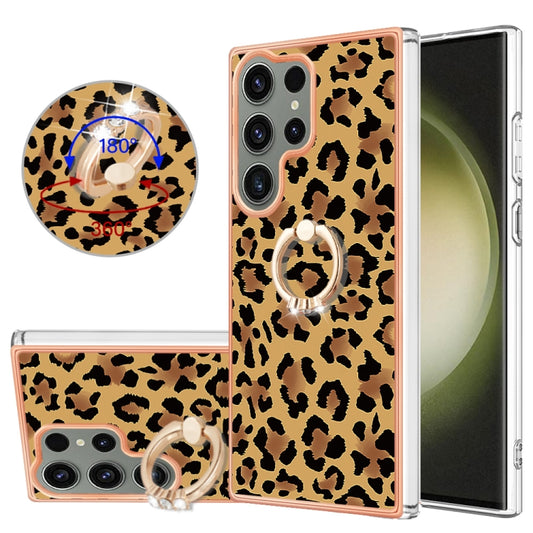 For Samsung Galaxy S23 Ultra 5G Electroplating Dual-side IMD Phone Case with Ring Holder(Leopard Print) - Galaxy S23 Ultra 5G Cases by buy2fix | Online Shopping UK | buy2fix