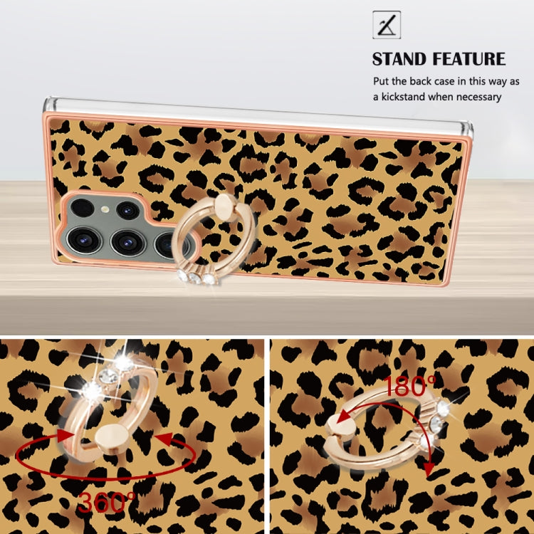 For Samsung Galaxy S23 Ultra 5G Electroplating Dual-side IMD Phone Case with Ring Holder(Leopard Print) - Galaxy S23 Ultra 5G Cases by buy2fix | Online Shopping UK | buy2fix