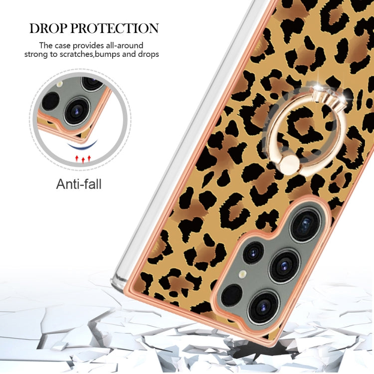 For Samsung Galaxy S23 Ultra 5G Electroplating Dual-side IMD Phone Case with Ring Holder(Leopard Print) - Galaxy S23 Ultra 5G Cases by buy2fix | Online Shopping UK | buy2fix