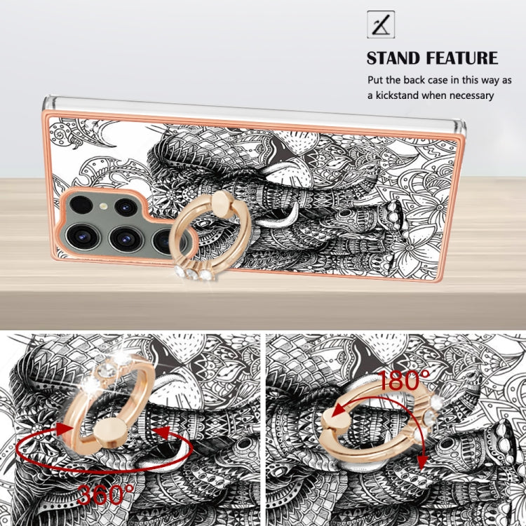 For Samsung Galaxy S23 Ultra 5G Electroplating Dual-side IMD Phone Case with Ring Holder(Totem Elephant) - Galaxy S23 Ultra 5G Cases by buy2fix | Online Shopping UK | buy2fix