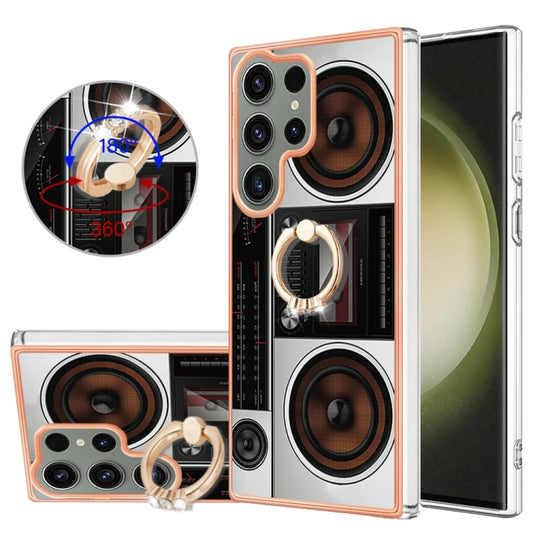For Samsung Galaxy S23 Ultra 5G Electroplating Dual-side IMD Phone Case with Ring Holder(Retro Radio) - Galaxy S23 Ultra 5G Cases by buy2fix | Online Shopping UK | buy2fix