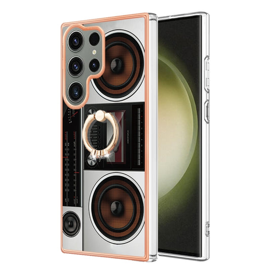 For Samsung Galaxy S23 Ultra 5G Electroplating Dual-side IMD Phone Case with Ring Holder(Retro Radio) - Galaxy S23 Ultra 5G Cases by buy2fix | Online Shopping UK | buy2fix
