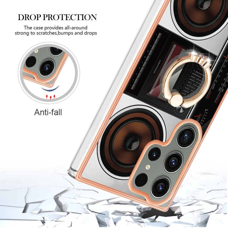 For Samsung Galaxy S23 Ultra 5G Electroplating Dual-side IMD Phone Case with Ring Holder(Retro Radio) - Galaxy S23 Ultra 5G Cases by buy2fix | Online Shopping UK | buy2fix