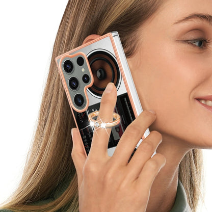 For Samsung Galaxy S23 Ultra 5G Electroplating Dual-side IMD Phone Case with Ring Holder(Retro Radio) - Galaxy S23 Ultra 5G Cases by buy2fix | Online Shopping UK | buy2fix