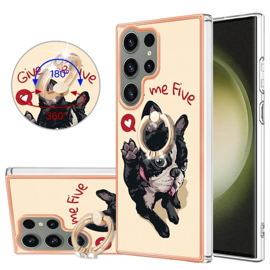 For Samsung Galaxy S23 Ultra 5G Electroplating Dual-side IMD Phone Case with Ring Holder(Lucky Dog) - Galaxy S23 Ultra 5G Cases by buy2fix | Online Shopping UK | buy2fix