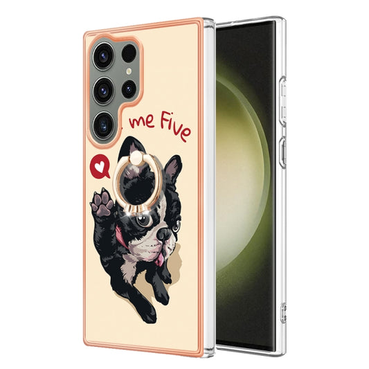 For Samsung Galaxy S23 Ultra 5G Electroplating Dual-side IMD Phone Case with Ring Holder(Lucky Dog) - Galaxy S23 Ultra 5G Cases by buy2fix | Online Shopping UK | buy2fix