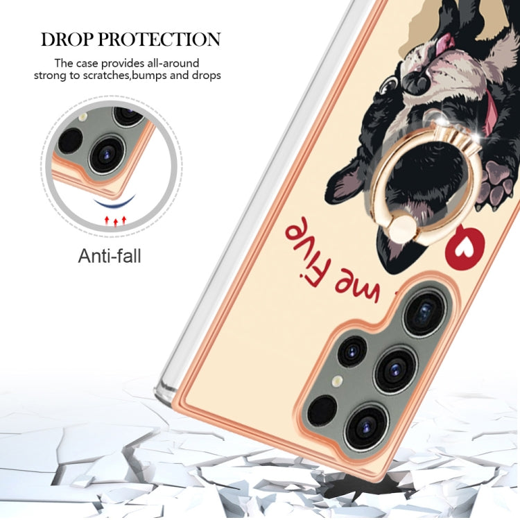 For Samsung Galaxy S23 Ultra 5G Electroplating Dual-side IMD Phone Case with Ring Holder(Lucky Dog) - Galaxy S23 Ultra 5G Cases by buy2fix | Online Shopping UK | buy2fix