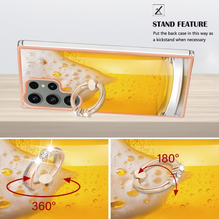 For Samsung Galaxy S23 Ultra 5G Electroplating Dual-side IMD Phone Case with Ring Holder(Draft Beer) - Galaxy S23 Ultra 5G Cases by buy2fix | Online Shopping UK | buy2fix