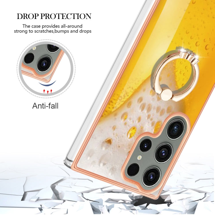 For Samsung Galaxy S23 Ultra 5G Electroplating Dual-side IMD Phone Case with Ring Holder(Draft Beer) - Galaxy S23 Ultra 5G Cases by buy2fix | Online Shopping UK | buy2fix